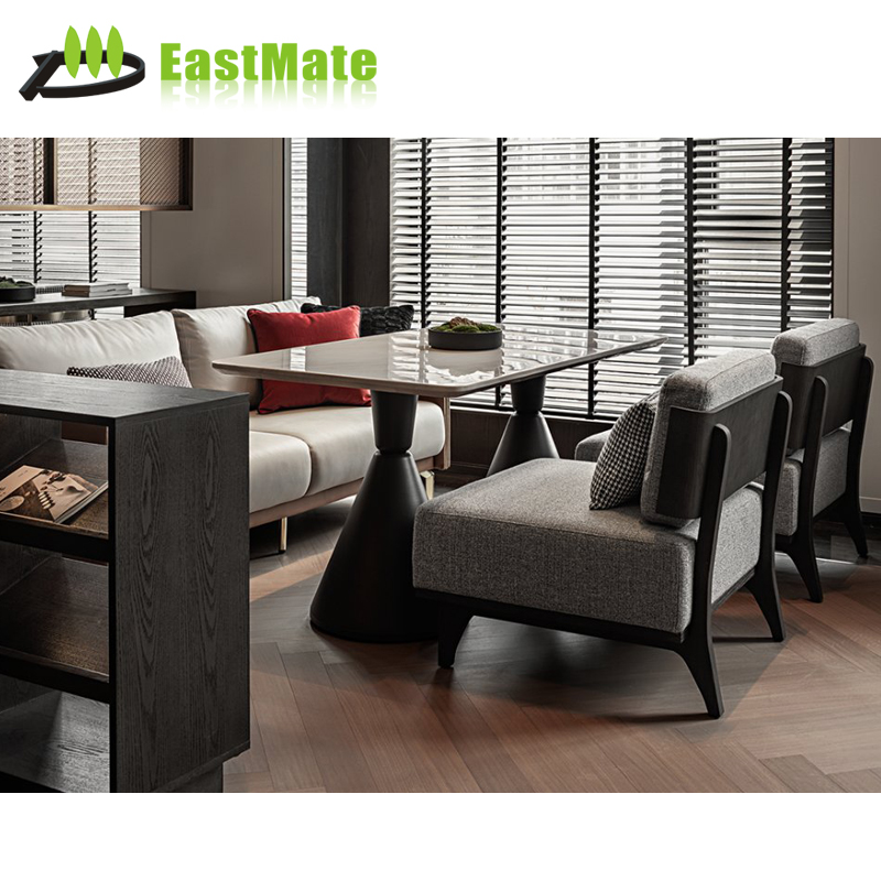 Light Luxury Rock Slab Dining Table with Comfortable Chairs for Restaurants Coffee Shops Cafes