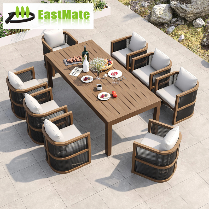 9 Pieces Outdoor Dining Set For 8 with Rectangle Table & Rope Woven Armchair in Natural