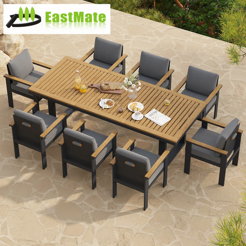 9-Piece All-Weather Outdoor Set for 8 with Square Table and Aluminum Frame Cushioned Armchairs