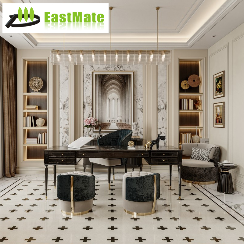 Villa Study Room Furniture Custom, Solid Wood Bookcase Desk Set, Modern Light Luxury Style Home Office Furniture