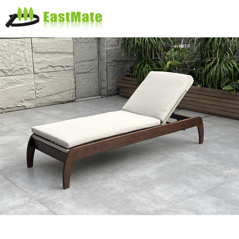 Teak Rattan Outdoor Lounge Chair with Cushion, Removable Washable Fabric Cushion, Solid Teak Frame, Rattan Backrest, Hotel Pool Area