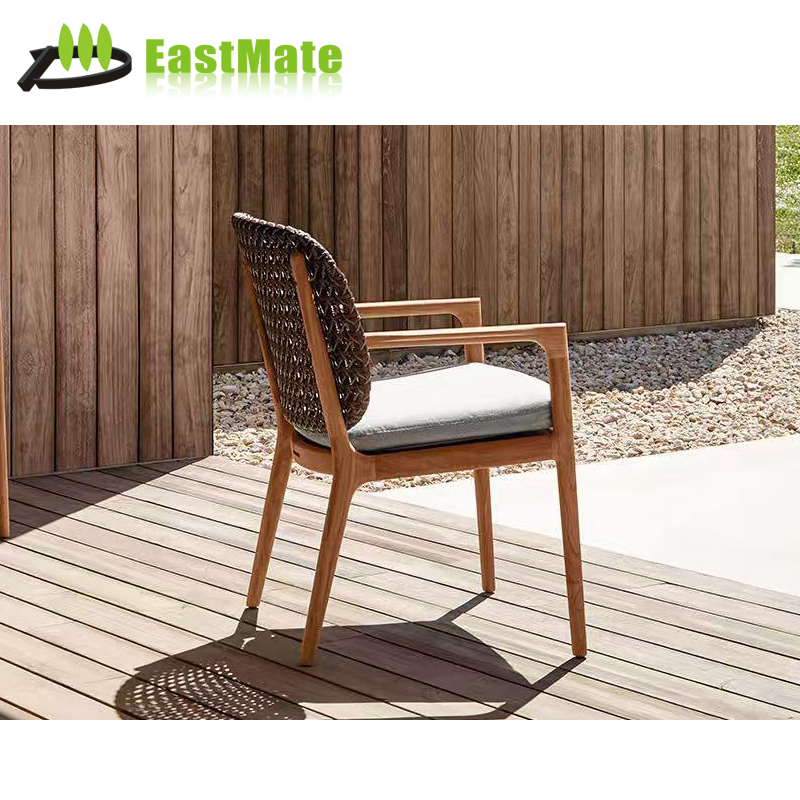 Hotel Outdoor Teak Rattan Leisure Chair, Solid Teak Frame, Handwoven Rattan Seat, Resort Hotel Poolside Leisure Furniture