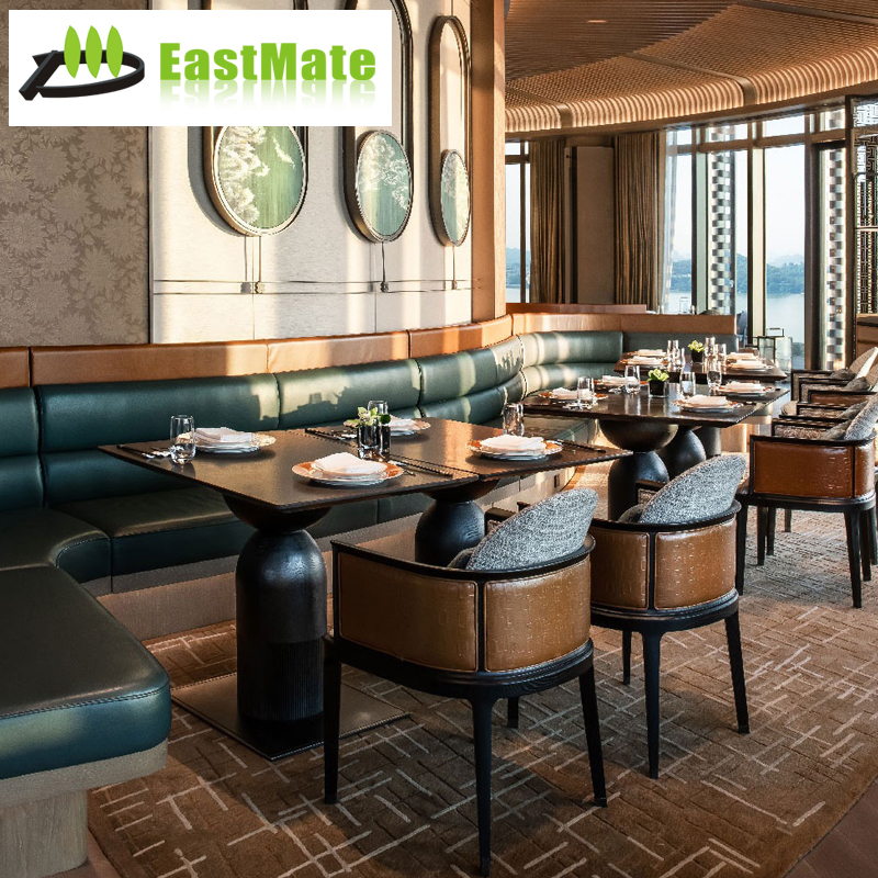 Hotel Restaurant Table and Chair Set, Luxury Design, Solid Wood Frame, High Density Foam Seat, Elegant Fabric Finish for 5 Star Hotel Banquet Hall and Fine Dining Space